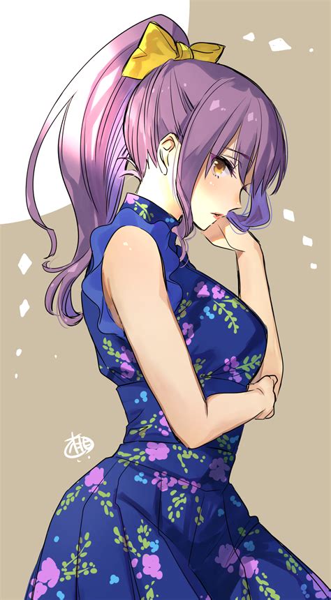 Safebooru 1girl Bangs Bare Arms Blue Dress Bow Dress Eyebrows Visible Through Hair Floral