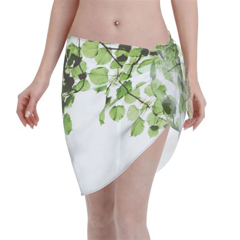 Coaee Watercolor Green Leaves Women S Short Sarongs Beach Wrap Sheer