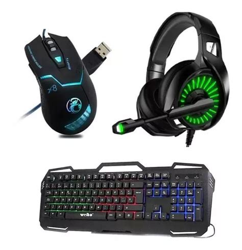 Combo Gamer Teclado Mouse Auriculares Con Luz