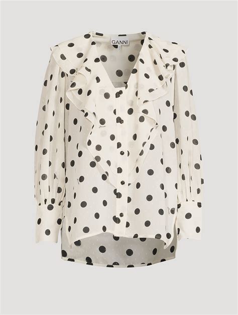 Ganni Re Cut Georgette Flounce Collar Shirt In Polka Dot Holt Renfrew