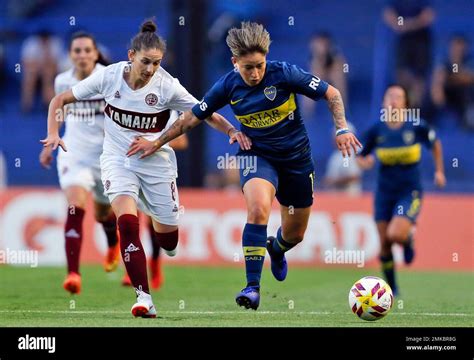 Boca Juniors Yamila Rodriguez Right Fights For The Ball With Lanus S