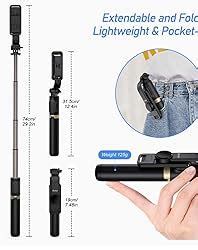 Blukar Selfie Stick 4 In 1 Extendable Bluetooth 360 Rotation Stable