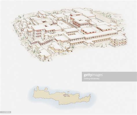 Ilustración de stock : Illustration of Knossos Palace and simple map of ...