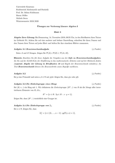 Blatt 3 Übungen zur Vorlesung Lineare Algebra I Universität