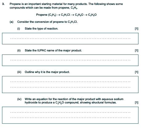 SOLVED Propene Important Starting Material For Many Droducts Compounds