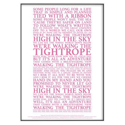 Tightrope the Greatest Showman Song Lyrics Print Official | Etsy