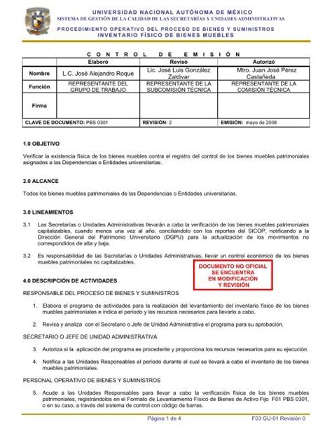 Procedimiento Operativo De Inventario F Sico De Bienes Muebles