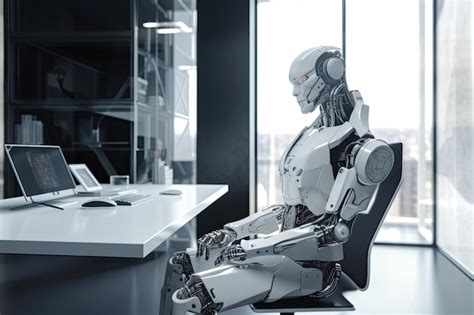 Premium Ai Image 3d Rendering Humanoid Robot Sitting In Modern Office