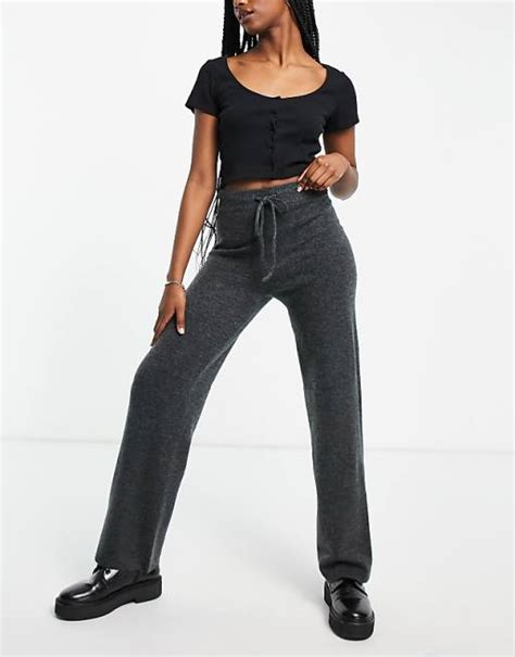 Asos Design Co Ord Knitted Wide Leg Trouser In Dark Grey Asos