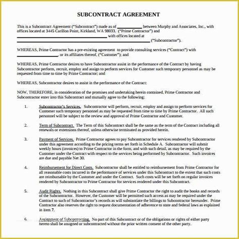 Free Construction Subcontractor Agreement Template Of 15 Sample