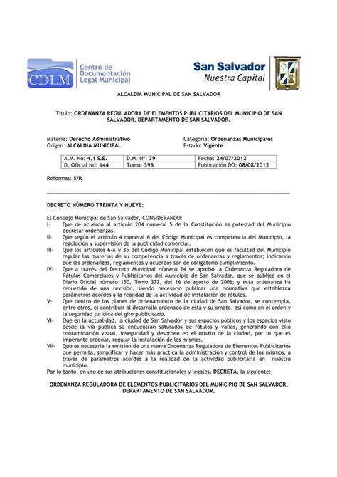 Pdf Ordenanza Reguladora De Elementos Sansalvador Eregulations Org