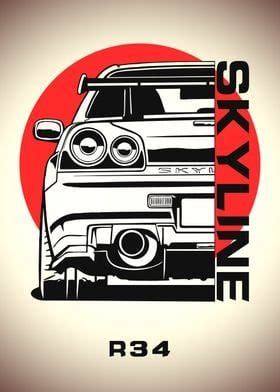 Nissan Skyline Gtr R Poster Picture Metal Print Paint By Faissal