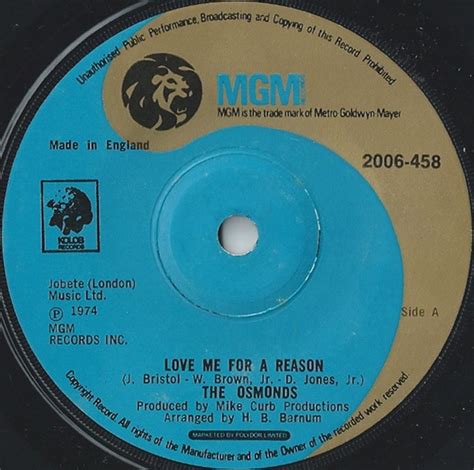 The Osmonds – Love Me For A Reason (1974, Paper Labels, Vinyl) - Discogs