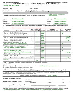 Fillable Online Matesol Sfsu Sample Of A Completed M A Tesol Atc Form