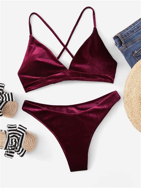 Criss Cross Velvet Bikini Set