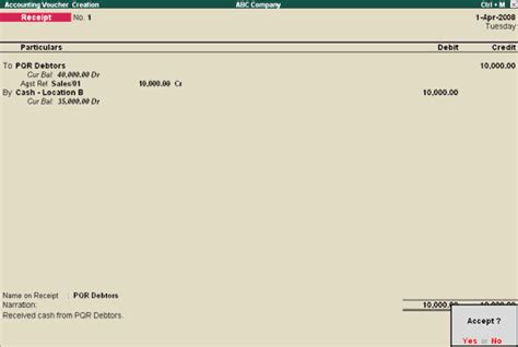 Recording A Receipt Entry