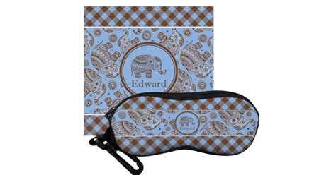 Custom Gingham Elephants Eyeglass Case Cloth Personalized