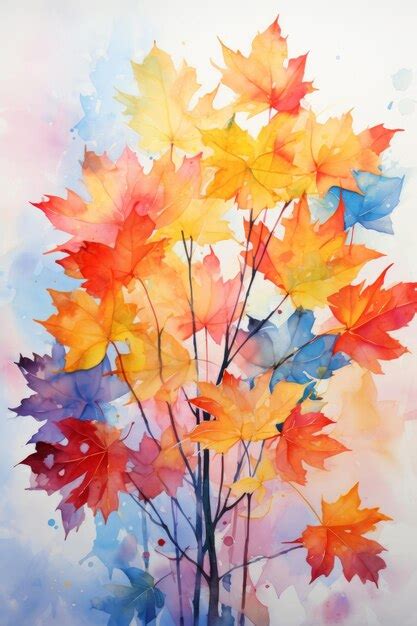 Premium AI Image | watercolor abstract fall leaves art on canvas 8