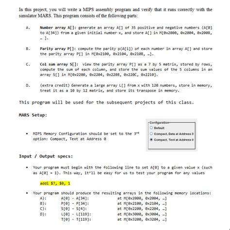 Solved In This Project You Will Write A Mips Assembly Chegg