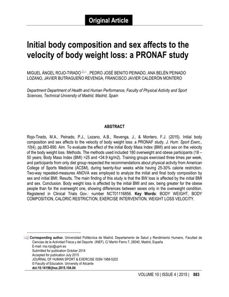 Pdf Initial Body Composition And Sex Affects To The Velocity Of Body