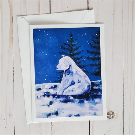 Polar Bear Festive Greeting Card Christmas Note Card Blank Etsy