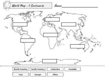 World Map Seven Continents Worksheet - 7 Continents Cut & Paste by ...