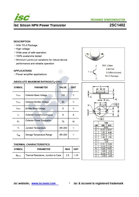 Sc Datasheet Transistor Equivalent Inchange