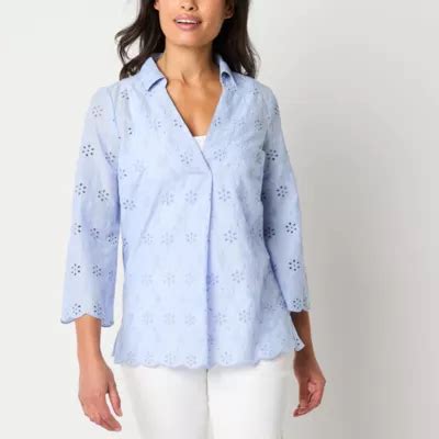 Liz Claiborne Womens 3 4 Sleeve Blouse Color Brunnera Blue JCPenney