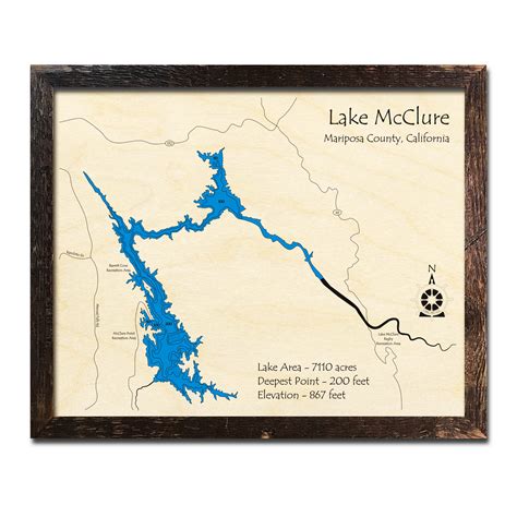 Lake Mcclure Ca Wood Map 3d Topographic Wooden Charts