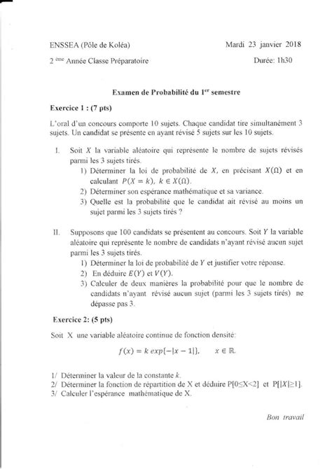 Solution Probabilit Examen Et Corrig Sem Studypool