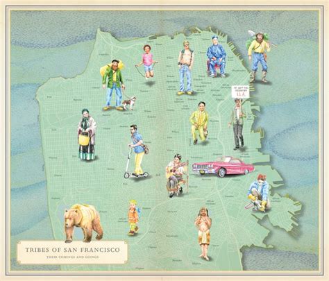 An Illustrated Map With People And Animals In San Francisco California