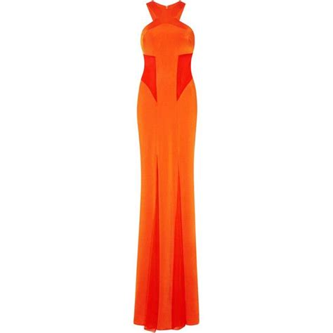 Cushnie Et Ochs Jersey And Mesh Tangerine Gown Orange Maxi Dress