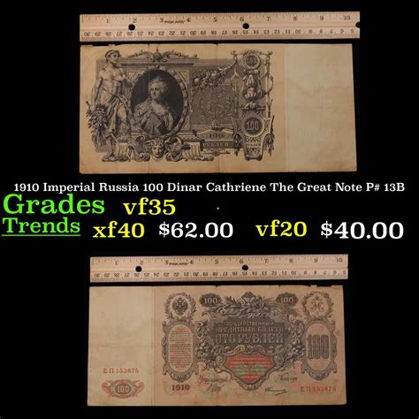 1910 Imperial Russia 100 Dinar Cathriene The Great Note P 13B Grades