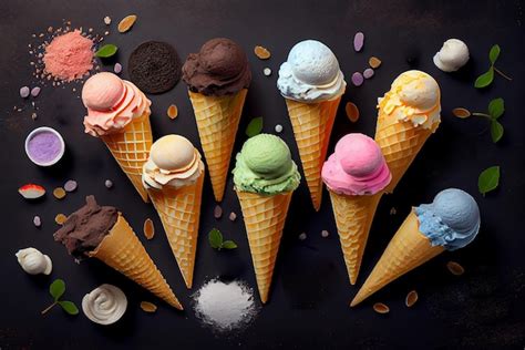 Premium AI Image | A selection of ice cream cones with different ...