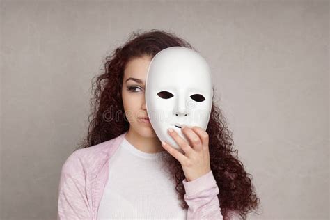 Sad Girl Hiding Behind Mask Stock Image Image Of Look Depression