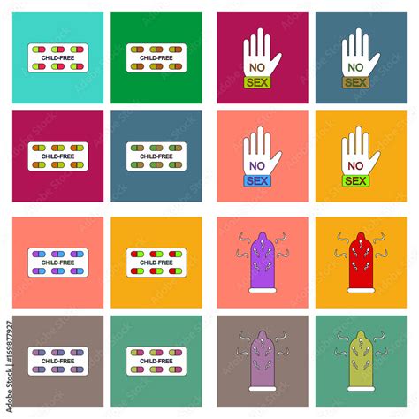 Flat Icon Design Collection Birth Control Pills And No Sex Hand Sign