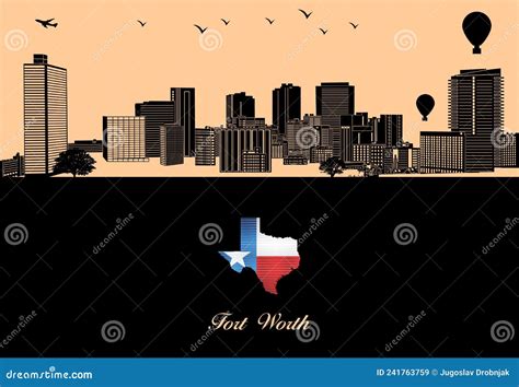 Fort Worth City Skyline Silhouette Stock Vector Illustration Of