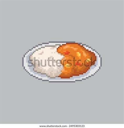 Curry Rice Pixel Art Food Stock Vector Royalty Free 2495303123