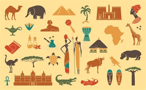 Traditional Symbols Of Africa Stock Vector Illustration Of Monuments Hippopotamus 68559233