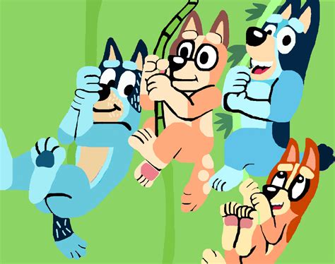 Bandit Chilli Bluey And Bingo Vine Swinging By Tcr11050 On Deviantart