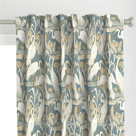 Watching Cranes Muted Blue Curtain Panel Spoonflower