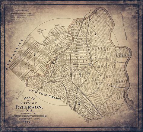 Paterson New Jersey Vintage City Map 1893 Sepia Photograph By Carol