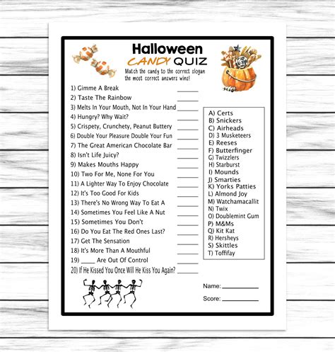 Halloween Candy Trivia Game Virtual Or Printable Halloween Costume Party Game Halloween Candy