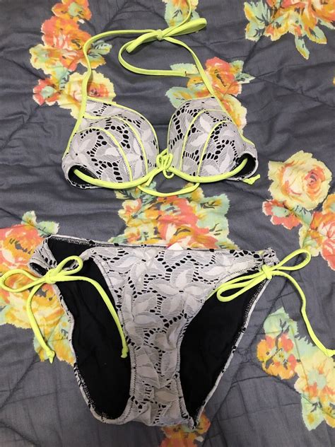 Victorias Secret Swim Fabulous White Crochet Floral Bikini Set Top 32b