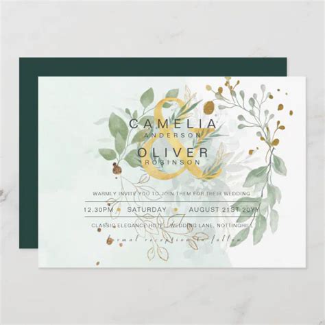 Leahg Eucalyptus Greenery Gold Wedding Qr Code In Einladung Zazzle De