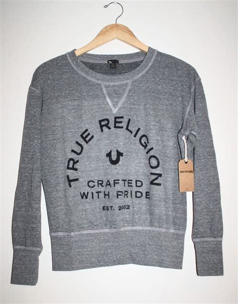 Nwt 138 True Religion Crafted With Pride Sweatshirt W Crystals Gray Top Small Sweatshirts