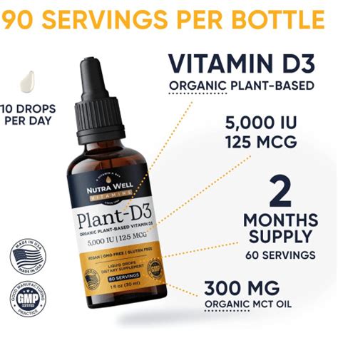 Snagshout Nutra Well Vitamins D3 Liquid 60 Serving Plant Based Liquid Vitamin D Drops For