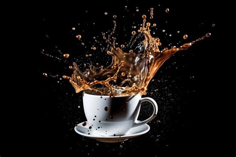 Premium Photo Splashing Coffee On Black Background Dynamic And