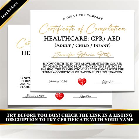 Cpr Certificate Cpr Training Certificate Editable Etsy