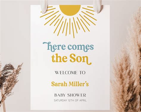 Here Comes The Son Baby Shower Welcome Sign Here Comes The Etsy